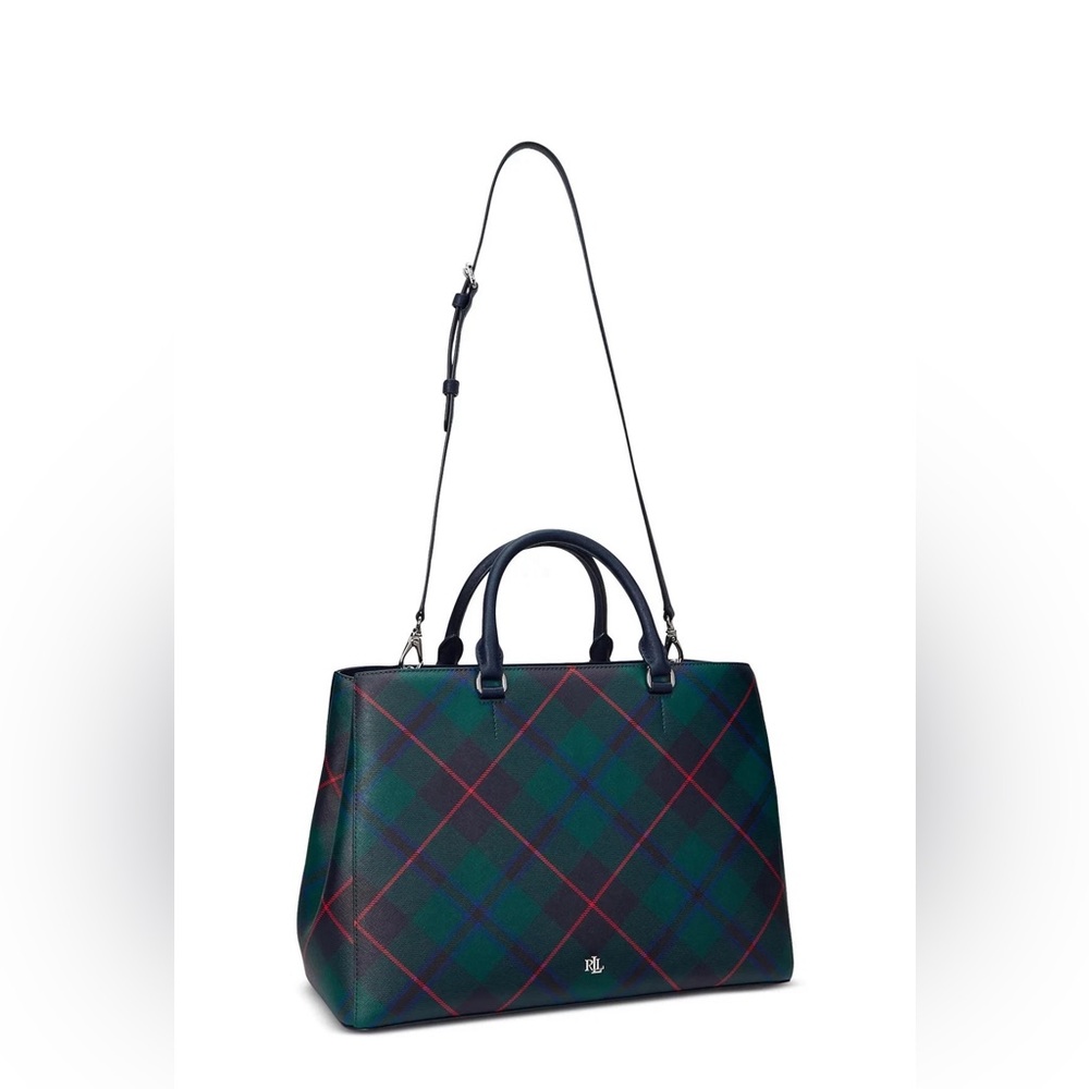 Ralph Lauren Tartan Plaid Tote in Green and Blue - Picture 2 of 13